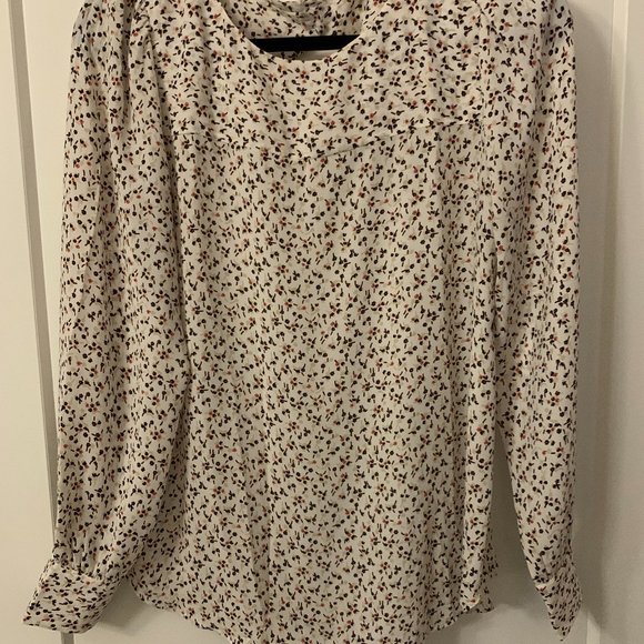 Loft White Blouse with Pink/Maroon Floral Detail, T-Back style, size S. MOVING!! - Picture 1 of 5